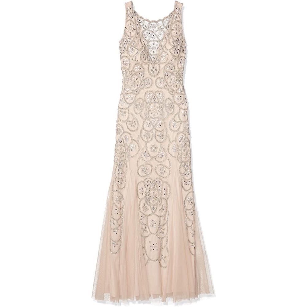 Aidan Mattox Champagne V-Neck Illusion Gown Size 2